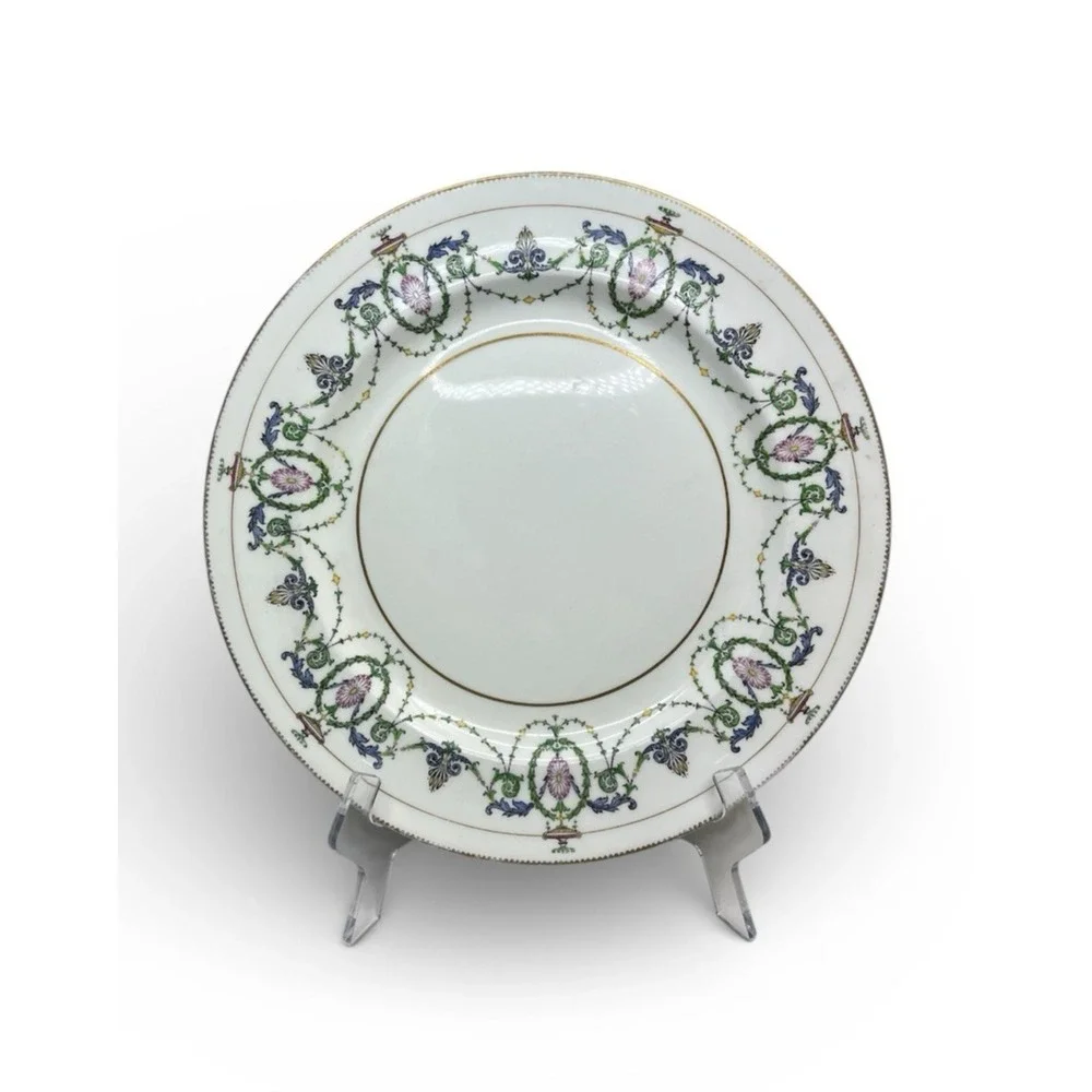 Minton H2581 Chop Plate Charger Garland Urns Floral Gold Pink Blue Green 12.5